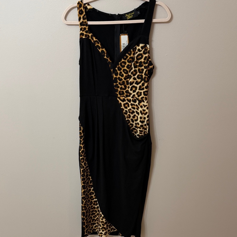 Leopard Print Panel Black Bodycon Dress